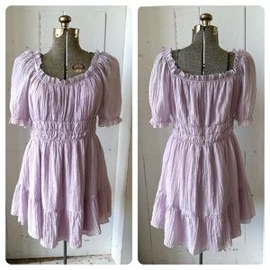 Simplee Pluss BoHo Cinched Ruffle Puff Sleeve Mini Dress